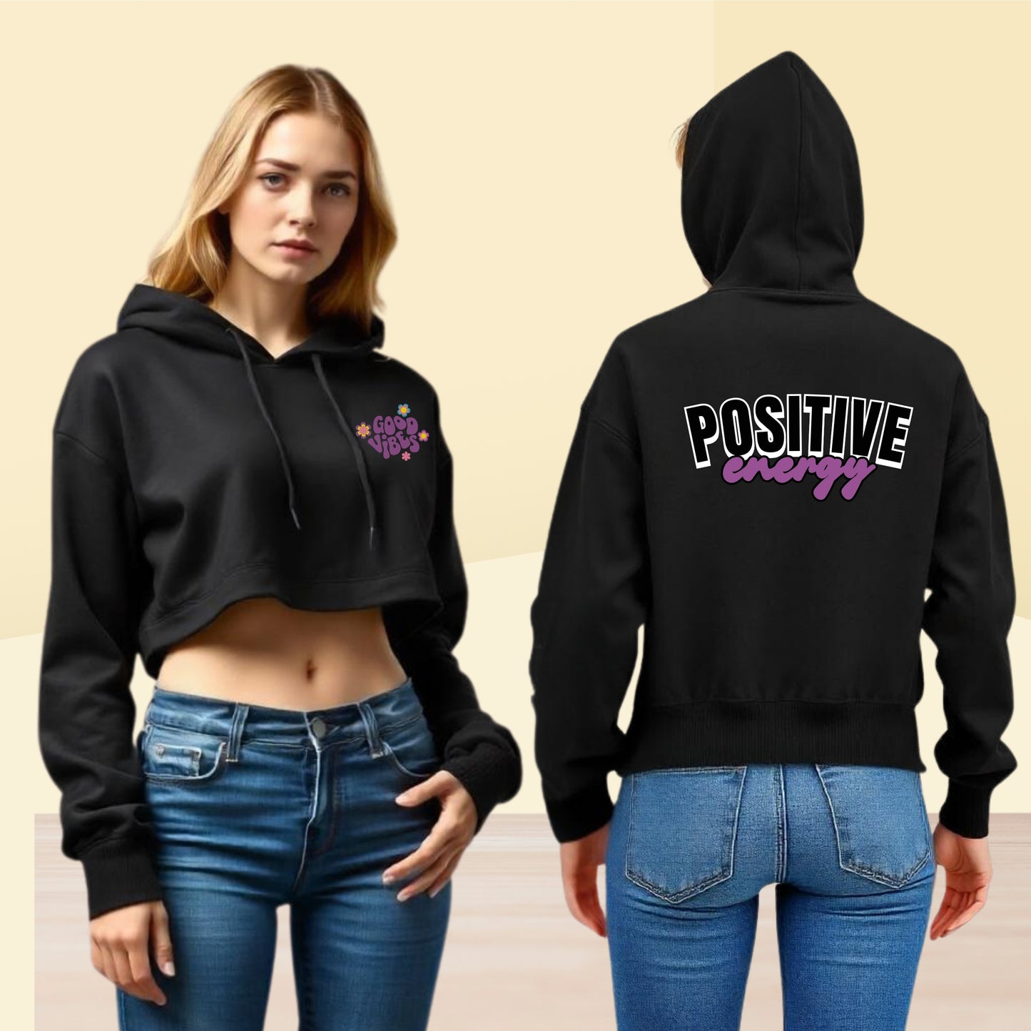 Positive Energy Good Vibes Cropped Hoodie