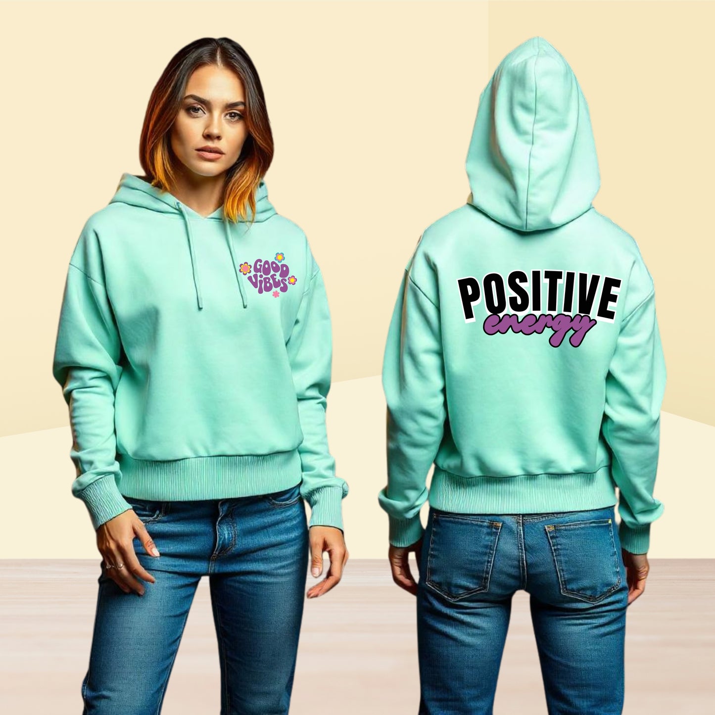 Positive Energy Good Vibes Cropped Hoodie