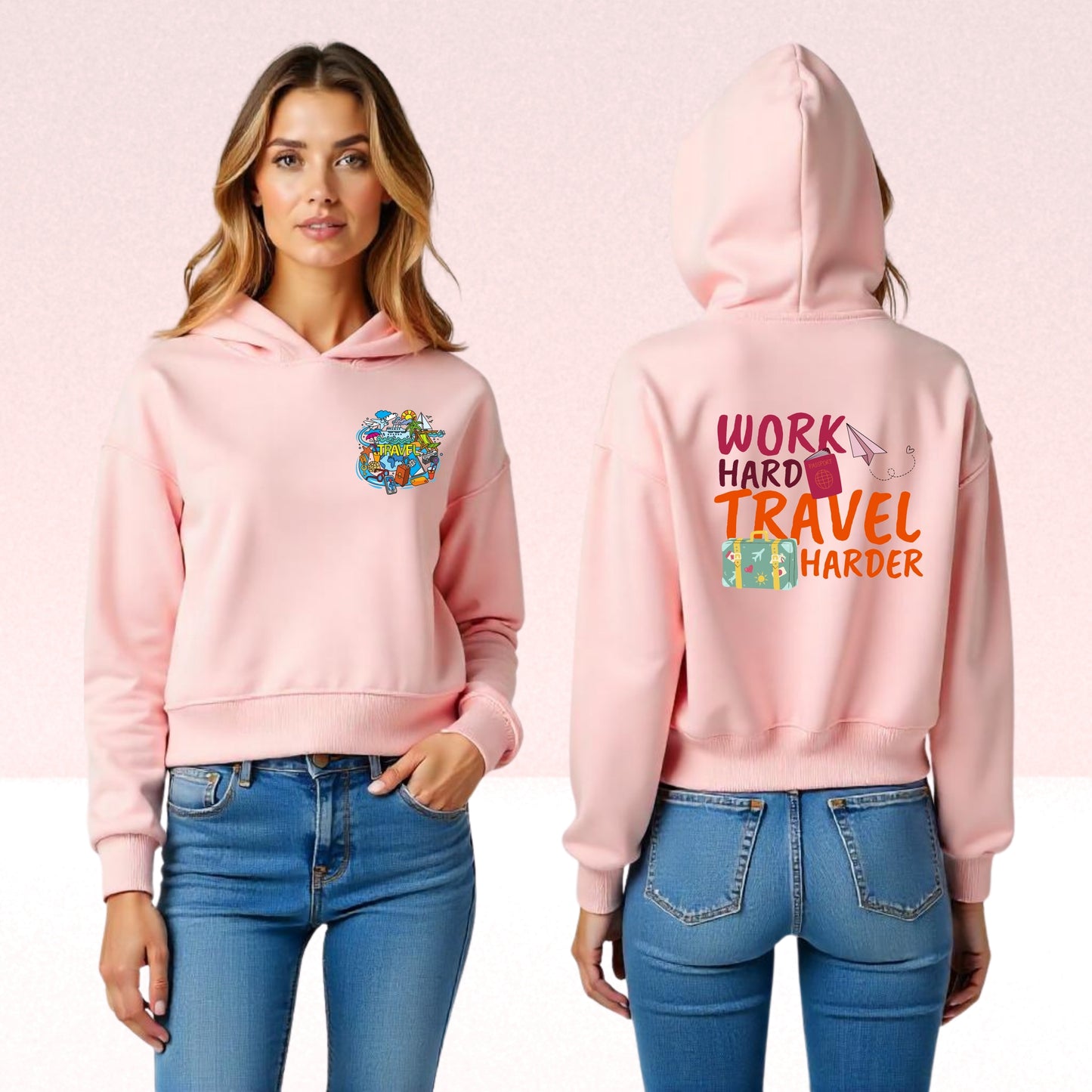 Work Hard Travel Harder Cropped Hoodie