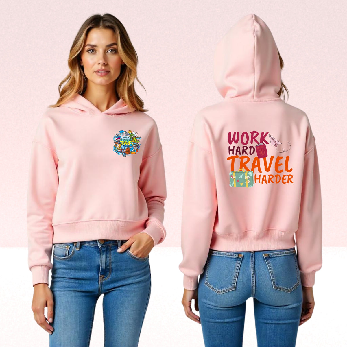 Work Hard Travel Harder Cropped Hoodie